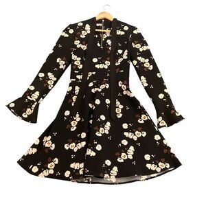 CUE Australia Floral Dress 6 Bow Neck Flare Sleeve European Fabric Romantic Boho